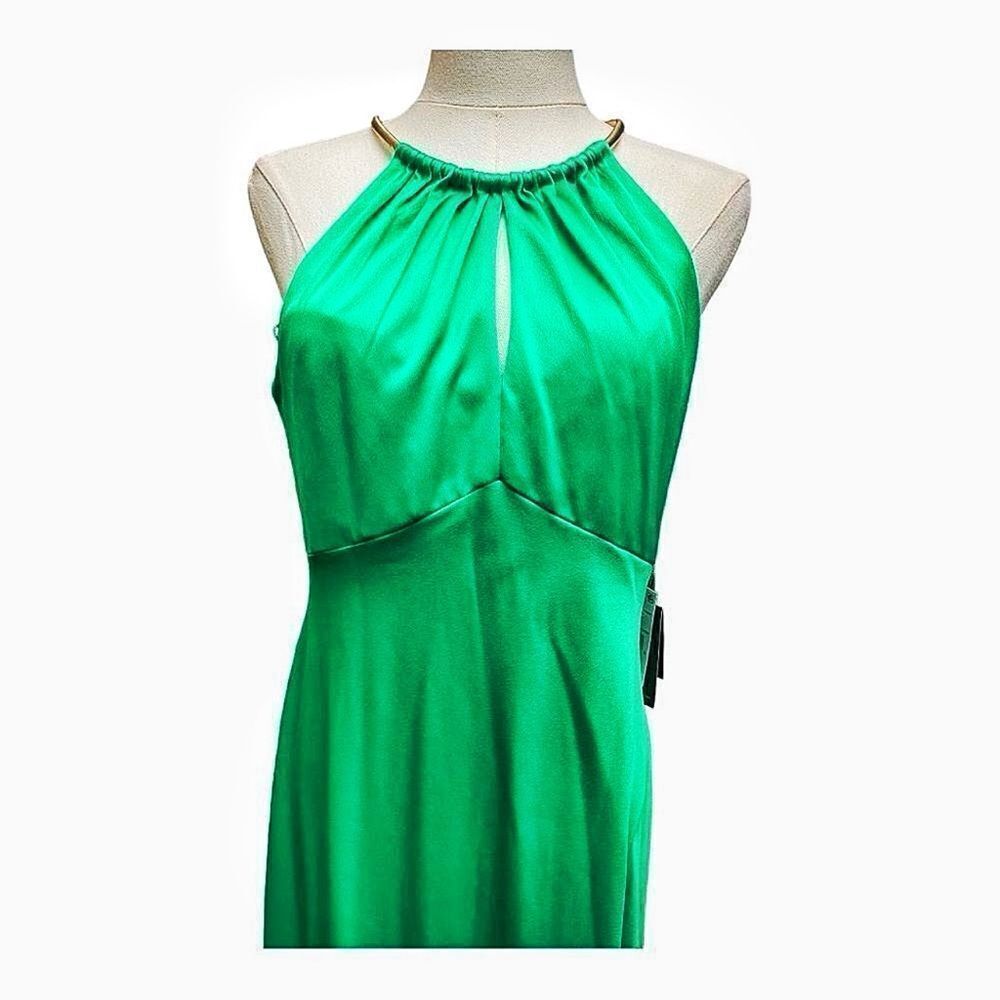 Adrianna Papell Satin With Gold Choker Collar Maxi Dress Gown Size 6 Formal - Picture 2 of 7